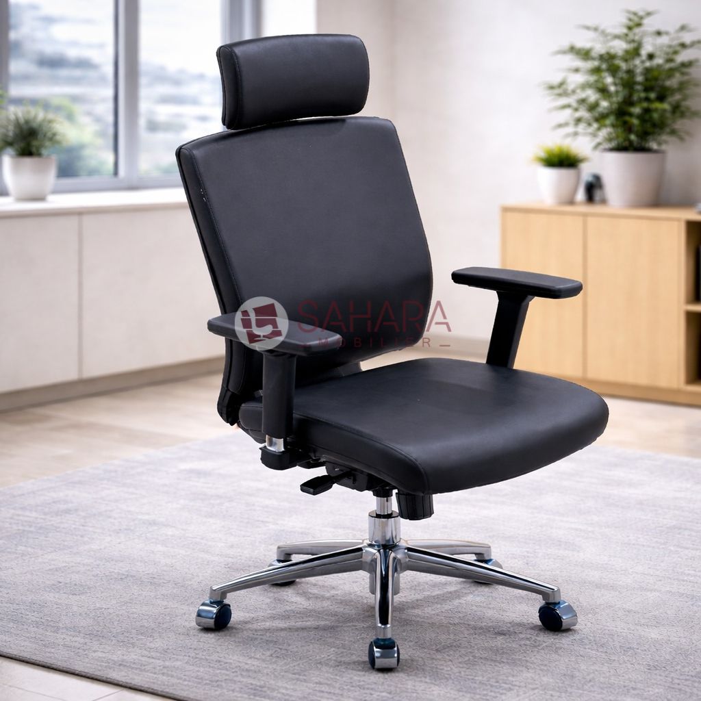 Fauteuil de bureau professionnel avec dossier haut et piètement chromé